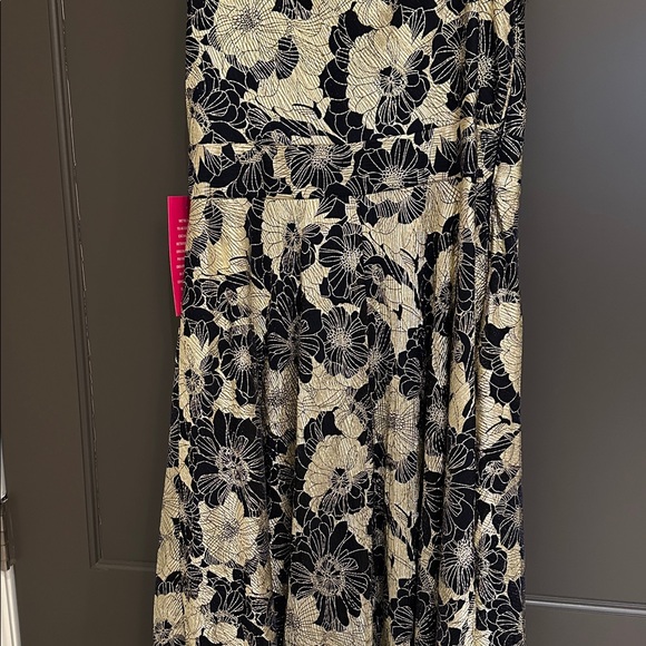 Betsy & Adam Navy and Gold Floral One-Shoulder Long Dress Gown Size 14 NWT - Picture 2 of 11
